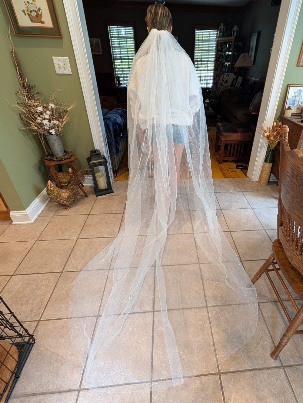 Sparkle Cathedral Single Tier Wedding Bridal Veil 118" Wide - Picture 2 of 10